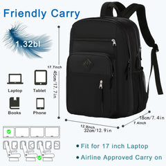 Laptop Backpack 17 inch for Women Men Large College Bookbags Waterpoof Work Business Travel Backpacks Kids School Bag for Girls Boys Students Teens Elementary Schoolbag Casual Daypack Sport -Black