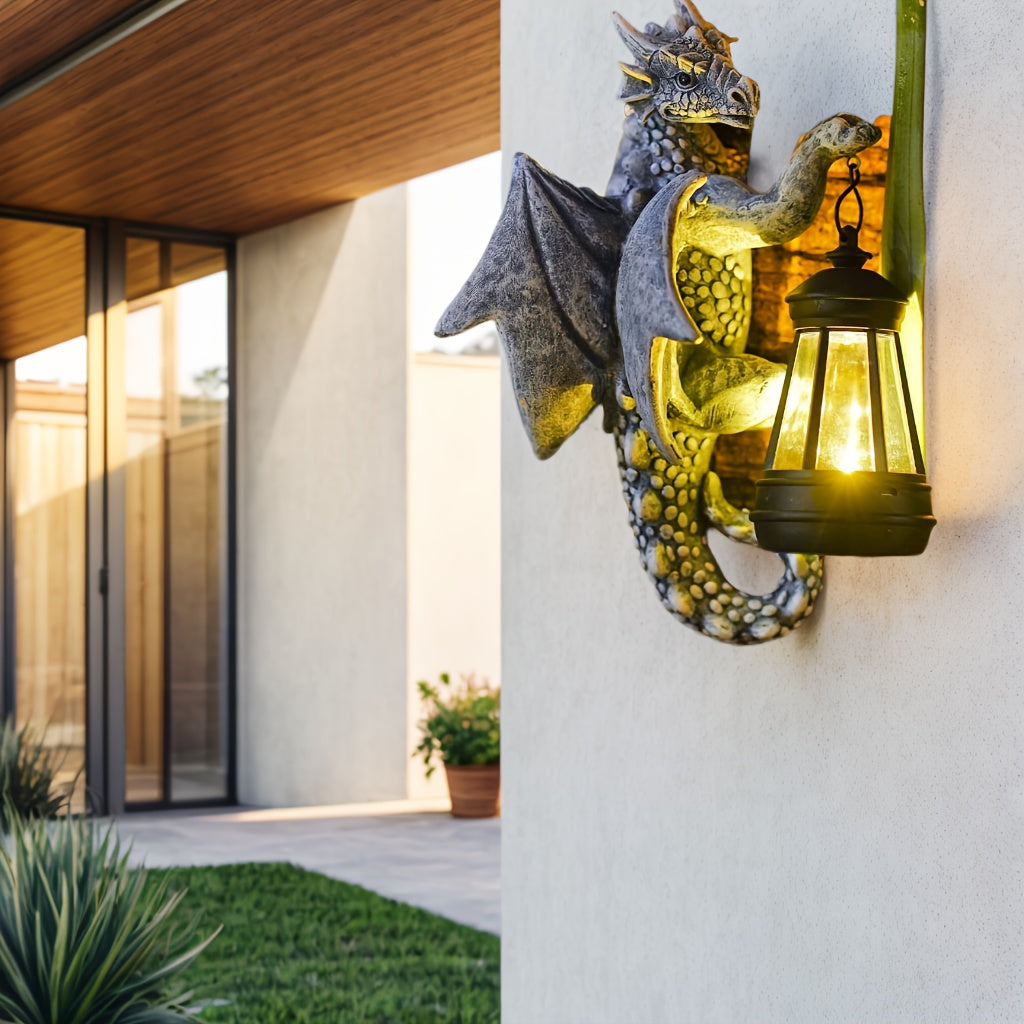 1pc Solar-Powered Resin Dragon Wall Light, Creative Garden Decorative Lamp with Plastic Shade, Semi-Flush Mount, Switch Control, Removable Photovoltaic Panel, Nickel Battery, No Accessories Included