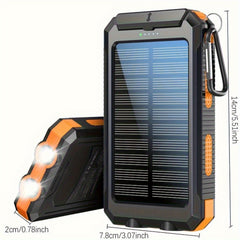 Portable Solar Mobile Phone Charger, Camping External Battery Charger For Mobile Phones, 2 USB/ LED Flashlights With Compass For Outdoor Activities, 20000mAh Portable Solar Power Bank