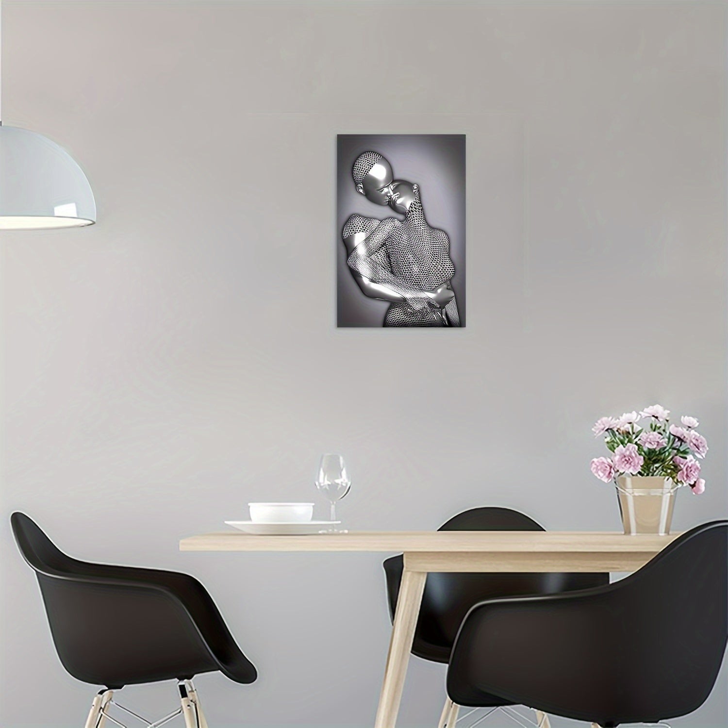 Romantic Couple Embrace Abstract Metal Sculpture Wall Art - Frameless Grey & Black Canvas Print For Bedroom, Living Room, Bathroom Decor - Perfect Valentine'S Day Gift, 12X18 Inches