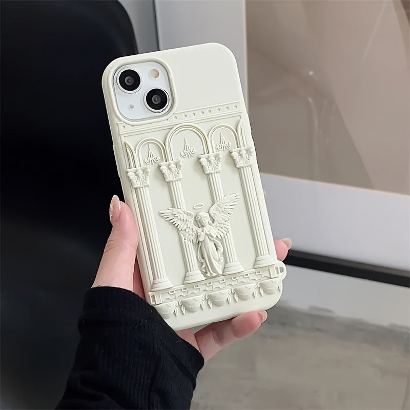 Unique 3D Design Classical Art Angel Statue Phone Case for iPhone 15/14/13/12/11 Plus/Pro/ProMax, Retro Soft Silicone Protective Shockproof Cover