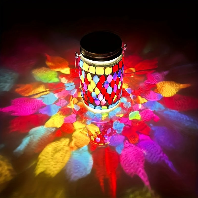1pc Solar-Powered Mosaic Outdoor Hanging Lantern - Rechargeable, Waterproof, Ambient Lighting, Table Lamp, Night Light, Decorative Lamp for Garden, Patio, Party, Yard, Outdoor and Indoor Decorations
