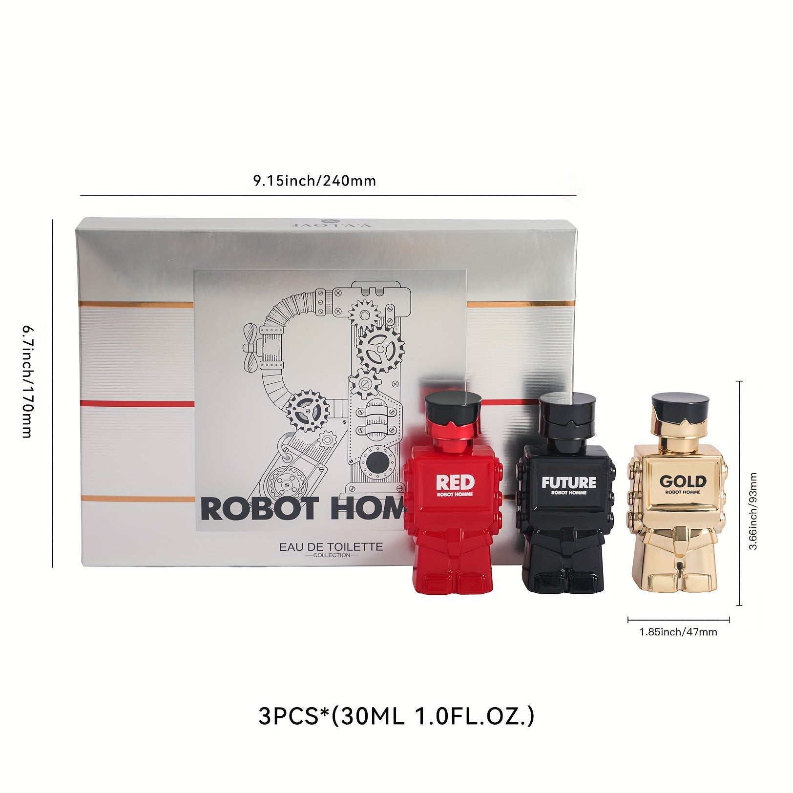 3PCS Robot Perfume Gift Set For Men, Eau De Toilette Spray, Refreshing And Long Lasting Fragrance With Woody Notes Cologne Travel Size For Dating And Daily Life, 90ML 3.04FL.OZ Gift For Men Father's Day Gift