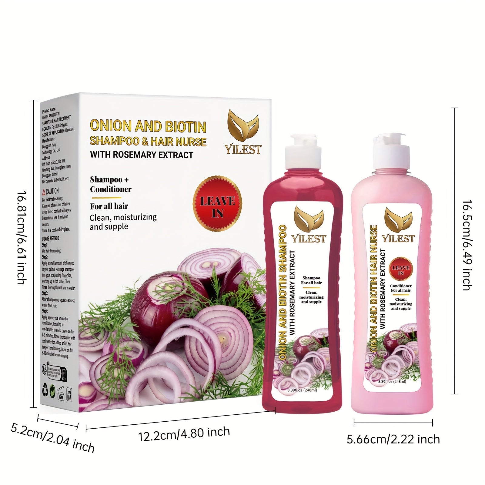 YILEST 2-bottle Onion Bio-Shampoo Set Rosemary Shampoo And Conditioner, Smoothing, Cleaning Hair - Soft And Shiny, for damage Hair, Shampoo for All Hair Types - Hair Moisturizing, Not Greasy, Christmas Mother Holiday Gift