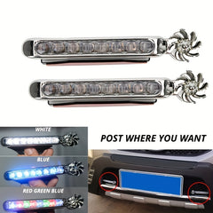 Cubidupi 2pcs Wind-Powered Car LED Fan Light - Neon Accent Lights With Rotation Function, Automobile Decorative Lamp, Energy-Efficient, And Durable Design