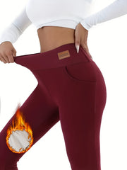 4 Pairs Of Winter Warm Women's Pants, Warm Pants, Tight-fitting Pants, Style, with Pockets, High Elasticity And, y And Casual, Home Pants, Work And Commuting Pants, Thickened Autumn And Winter Exclusive, Black|Gray|Blue |Red,