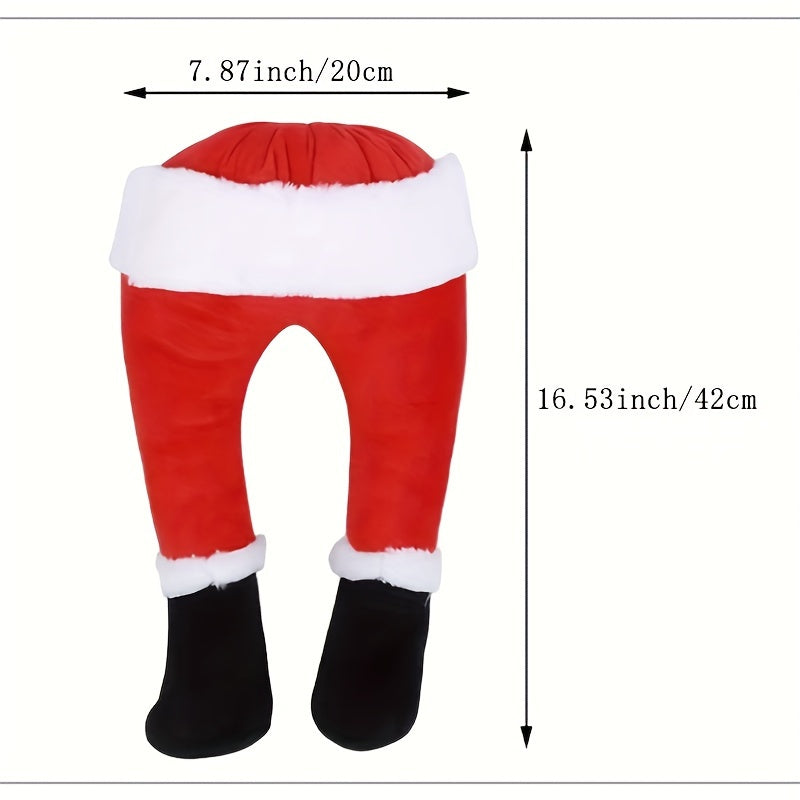 Eclectic Santa Claus Legs Christmas Tree Topper, Festive Polyester Santa Elf Decoration, No Power Santa-themed Holiday Ornament