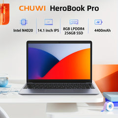 CHUWI HeroBook Pro Windows 11 Laptop, 14.1" 1920*1080 FHD IPS Display, 8GB LPDDR4 256GB SSD 1TB SSD Expand, Intel N4020, Mini HD, 2.4G/5G WiFi, BT4.2, Webcam, USB 3.0, TF Card, NoteBook Computer