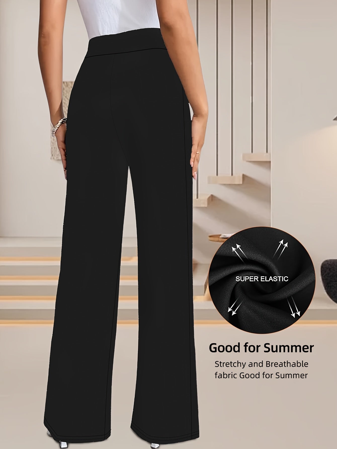 [Stylish High-Waist Pants] Lightweight High-Waist Women's Pants | Four-Season Solid Color Wide-Belt Straight-Leg Trousers, Stylish Casual Loose-Fit Outerwear Long Pants