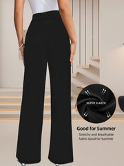 [Stylish High-Waist Pants] Lightweight High-Waist Women's Pants | Four-Season Solid Color Wide-Belt Straight-Leg Trousers, Stylish Casual Loose-Fit Outerwear Long Pants