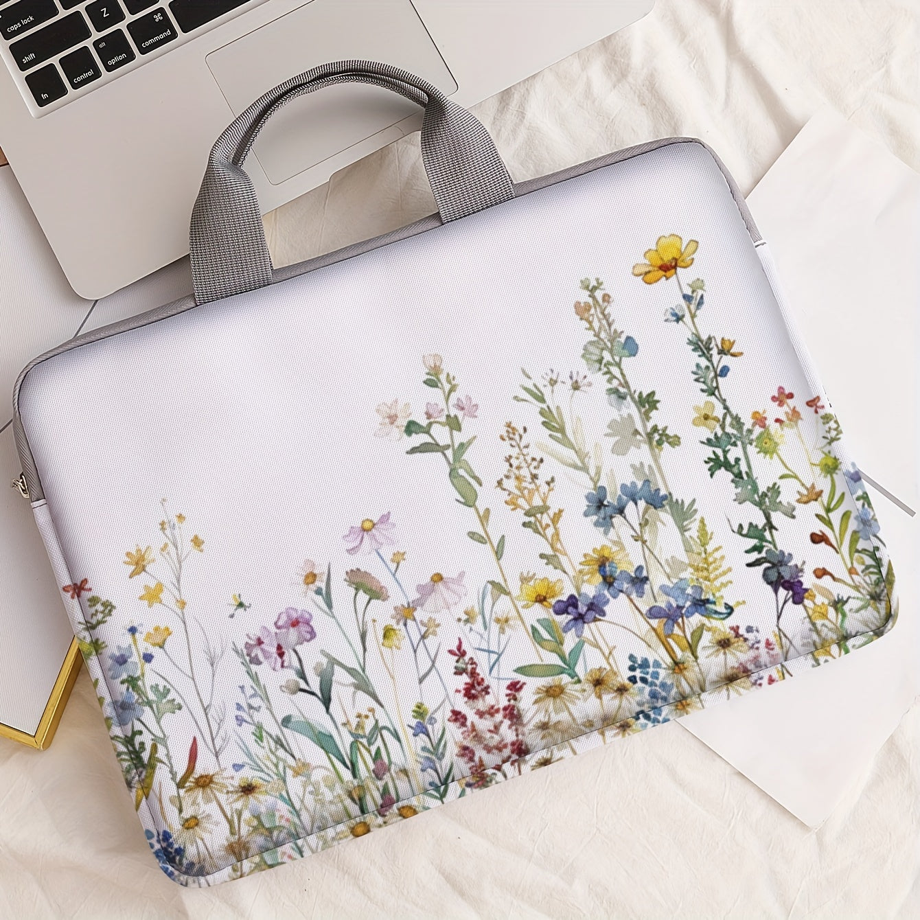 1pc Flower Printed Notebook Computer Bag, Simple Briefcase, Notebook Computer Protective Bag, Laptop Tablet Commuter Briefcase, File Storage Bag, Portable Computer Bag