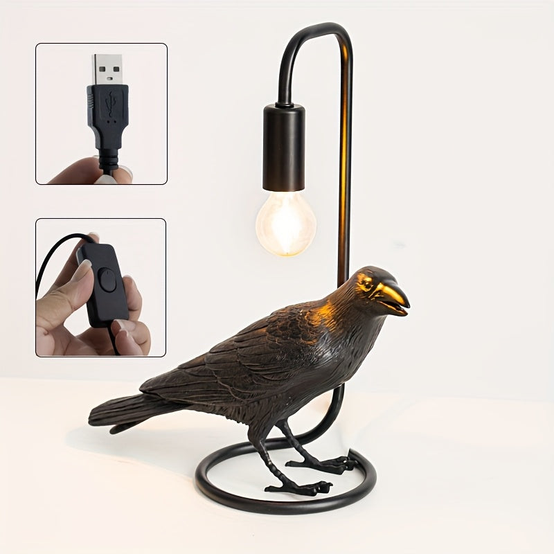 [Decorative Crow Lamp] Decorative Crow Table Lamp | Home Decor & Furnishing Desk Lamp, Ornament Display Lamp, Study Room Atmosphere Lamp, Background Light for Bar, Dining Room, Living Room, Bedside Night Light for Bedroom, De