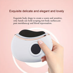 Rechargeable Stone Scraping Face & Body Massager - Firming, Lifting Skin Tool with Bi-Stone, Vibration, Heating & Red Light Relax, USB Charging, White & Pink Design