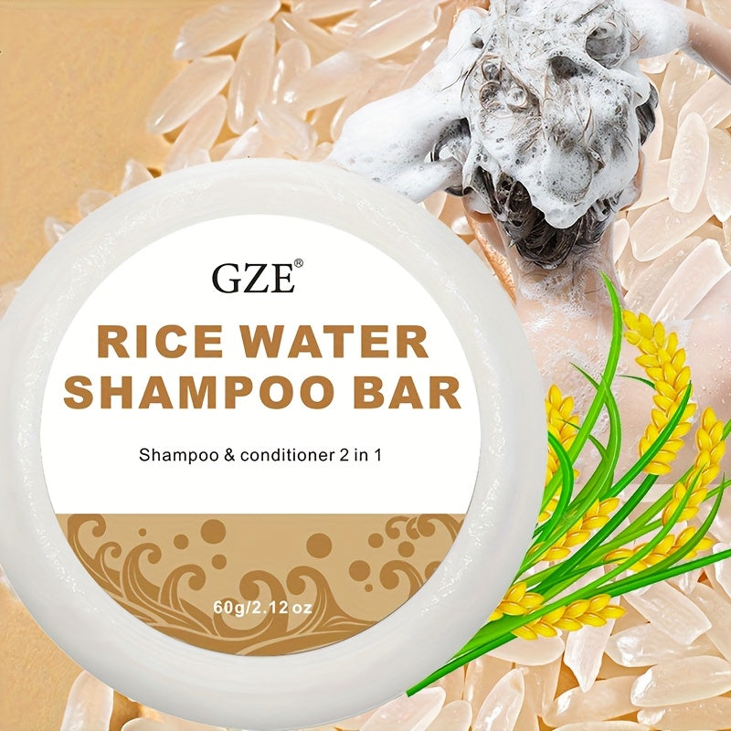 2-in-1 Rice Water Shampoo Bar 60g - Strengthens Hair from Root to Tip - Healthy Hair Shampoo & Conditioner
