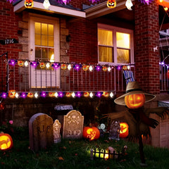 20/50 LED 3D Pumpkin Bat Ghost Waterproof String Lights - 9.8FT/16.4FT Battery Operated With Timer, 8 Lighting Modes, Cute Fairy Light For Window Indoor Outdoor Decor Halloween Party Decorations