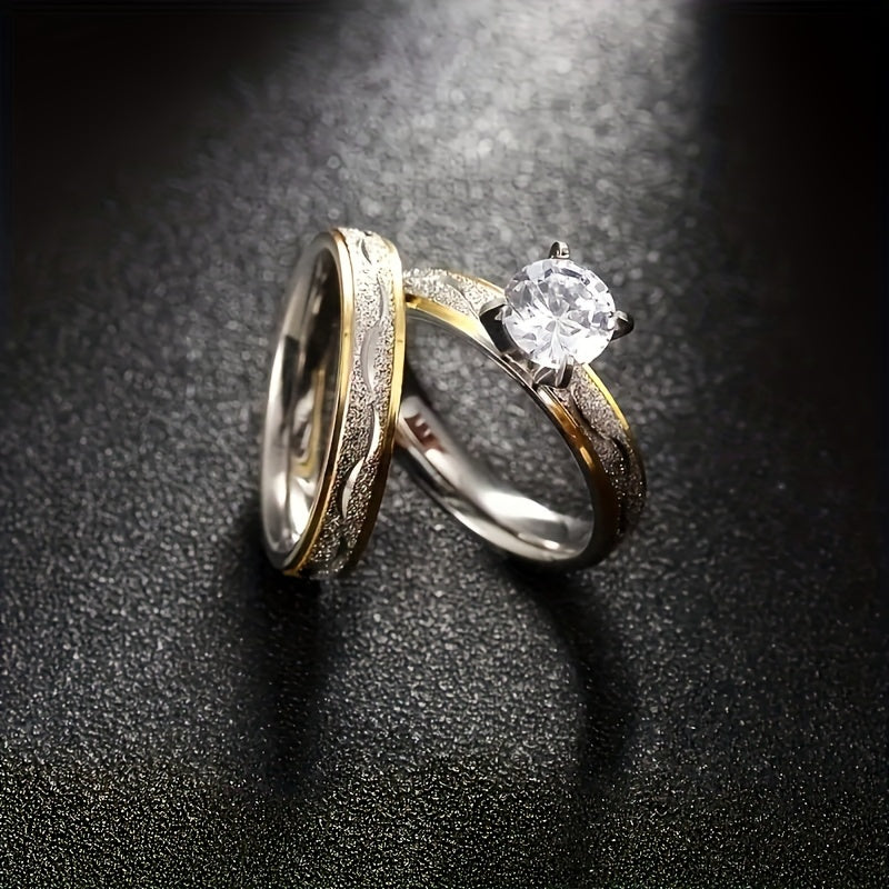 1 fashionable and romantic couple wedding matching ring, suitable for her 2-piece set and his 1-piece - fashionable, durable, low allergenic, timeless design, perfect symbol of long-lasting love