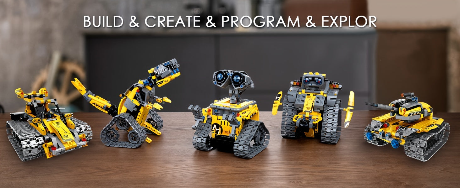 435-Piece Sillbird STEM Masterpiece - Building Toys Building Sets - Remote & APP Controlled 5-in-1 Wall Robot, Explorer Robot, Mech Dinosaur Toys Coding Set with Creative Learning, Halloween and Christmas Gift Ideas