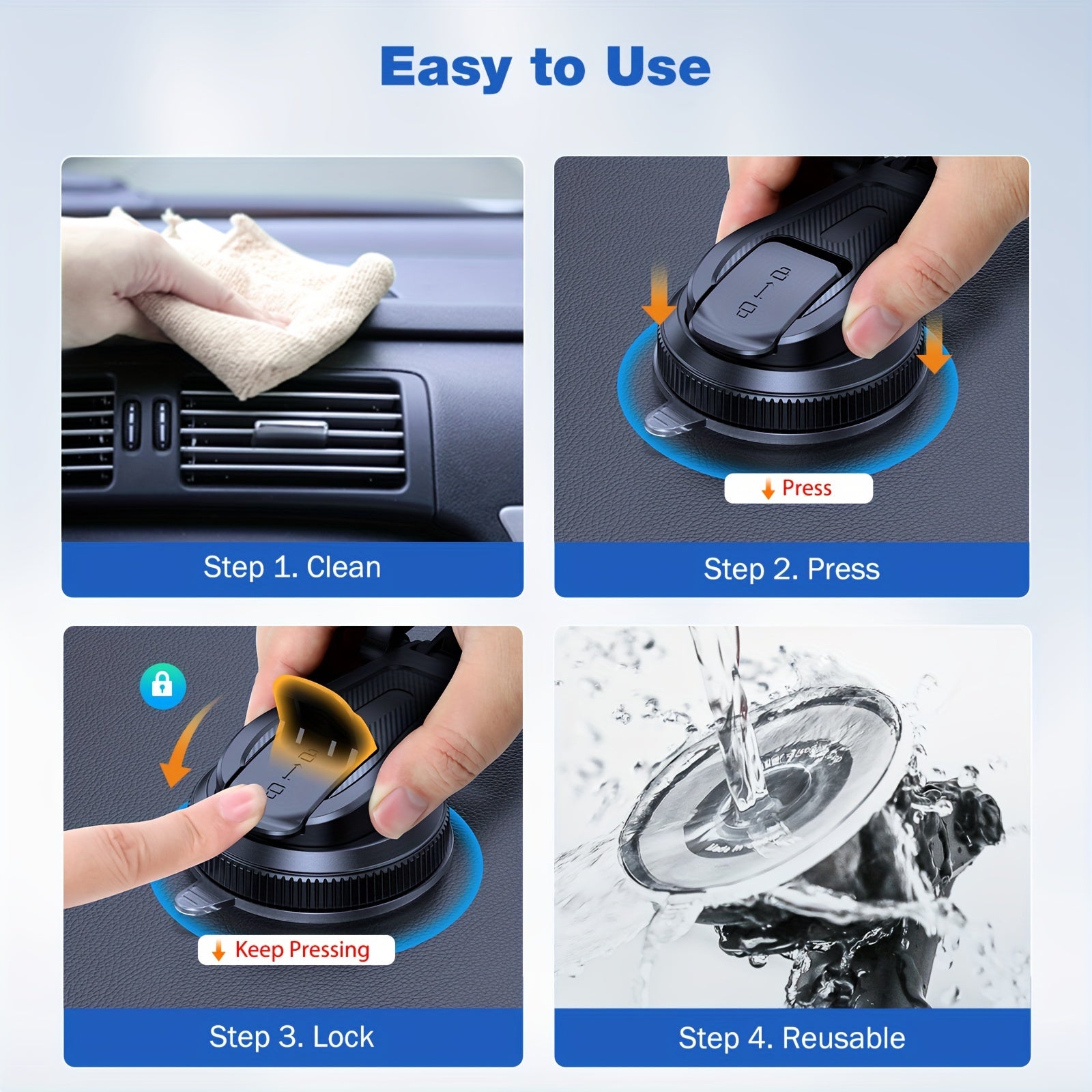 SOLIGU Universal Car Phone Holder - 360° Rotatable Mobile Phone Mount Cradle with Suction Cup, Fit for iPhone, Android and All Phones, Easy Adjustable and Secure Phone Mounting