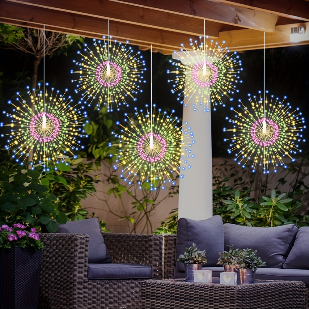 5 Pcs 450LEDs Solar Starburst Sphere Lights, Firework Lights Remote Control Timer 8 Modes Dimmable IP65 Waterproof Hanging Fairy Light, Copper Wire Sparkly Lights For Patio Party Tent Christmas