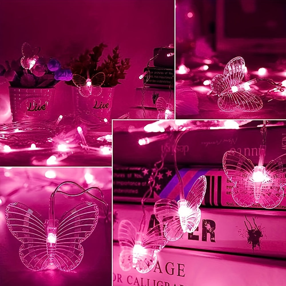 1pcs LED Christmas Light, LED Decorative Fairy String Light, 21.3ft/6.5m Butterfly Curtain Light, 8 Modes Twinkle String Light, Remote+ USB Powered Window Fairy Light, Holiday Wedding Party Bedroom Patio Decorative Light