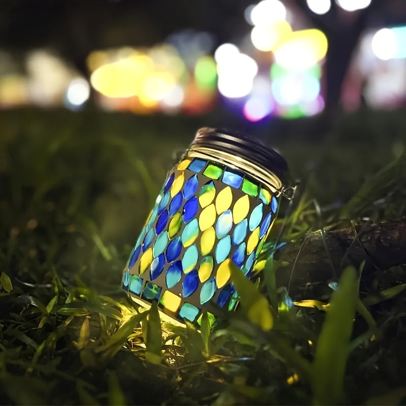 1pc Solar-Powered Mosaic Outdoor Hanging Lantern - Rechargeable, Waterproof, Ambient Lighting, Table Lamp, Night Light, Decorative Lamp for Garden, Patio, Party, Yard, Outdoor and Indoor Decorations