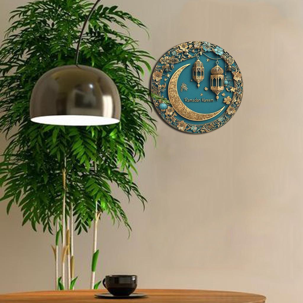 1pc Ramadan Kareem Aluminum Wall Art - 8x8 Inch 2D Flat Printed Moon and Lantern Decor, No Power Needed, Ideal for Home, Office, and Party Decoration, Versatile for Christmas, Thanksgiving, St. Patrick's, Valentine'S Day