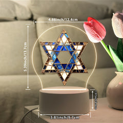 1pc Star of David Night Light Night Light, Acrylic Night Light LED Table Lamp with Switch Bedside Ambient Lighting, Hanukkah Decoration, Jewish Religious Festival Decoration, Jewish Home Decor, Ideal Hanukkah Gift, Tabletop,