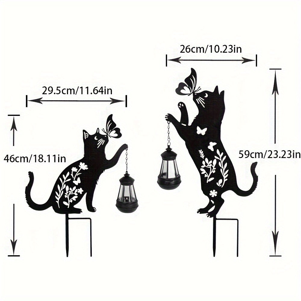 2-Pack Metal Cat Silhouettes with Solar Lights, Outdoor Garden Stakes, Artistic Black Cat Solar Lantern Decor, for Lawn And Patio, Solar-Powered, Nickel Battery, No Removable Parts