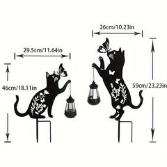 2-Pack Metal Cat Silhouettes with Solar Lights, Outdoor Garden Stakes, Artistic Black Cat Solar Lantern Decor, for Lawn And Patio, Solar-Powered, Nickel Battery, No Removable Parts