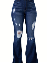 New Women's Elastic Waist Flare Hole Rough Side Large Size Jeans High Waisted Hip Lifting Comfortable Women's Pants