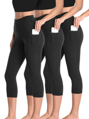 3pcs Set, Standard Size High Waist 7-point Women's Pants with Practical Side Pockets, High Elastic Body Shaping Leggings, Super Soft Tummy-controlling, Non-see-through Shorts.