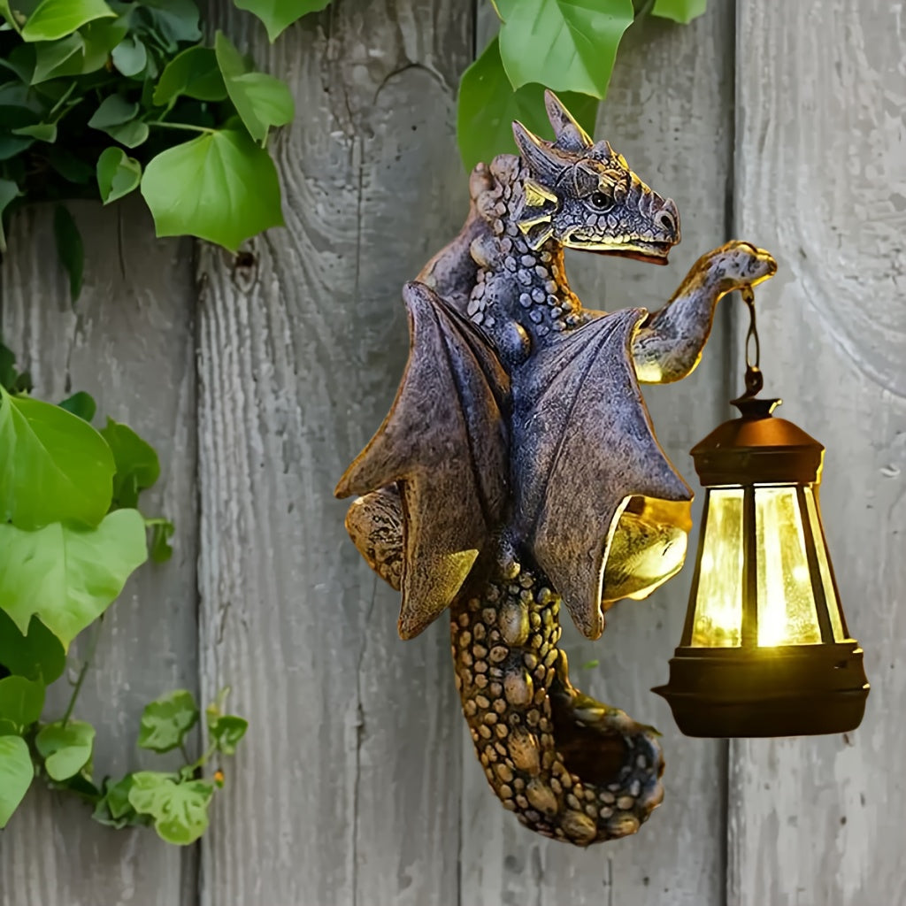 1pc Solar-Powered Resin Dragon Wall Light, Creative Garden Decorative Lamp with Plastic Shade, Semi-Flush Mount, Switch Control, Removable Photovoltaic Panel, Nickel Battery, No Accessories Included