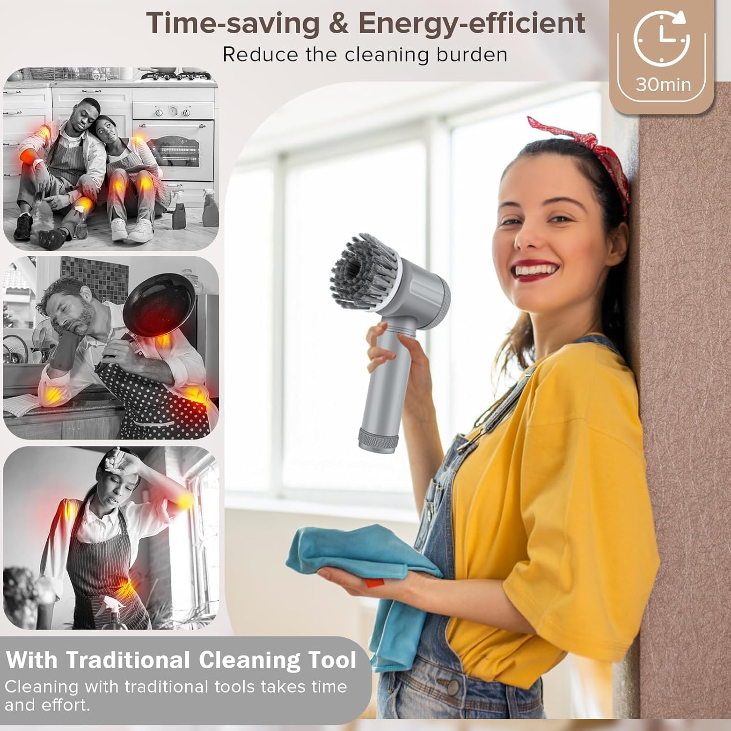 Épurateur électrique à rotation pour le nettoyage de la salle de bain et de la cuisine! Avec 5 têtes de brosse de nettoyage électriques idéales pour baignoire, évier de fenêtre de carrelage