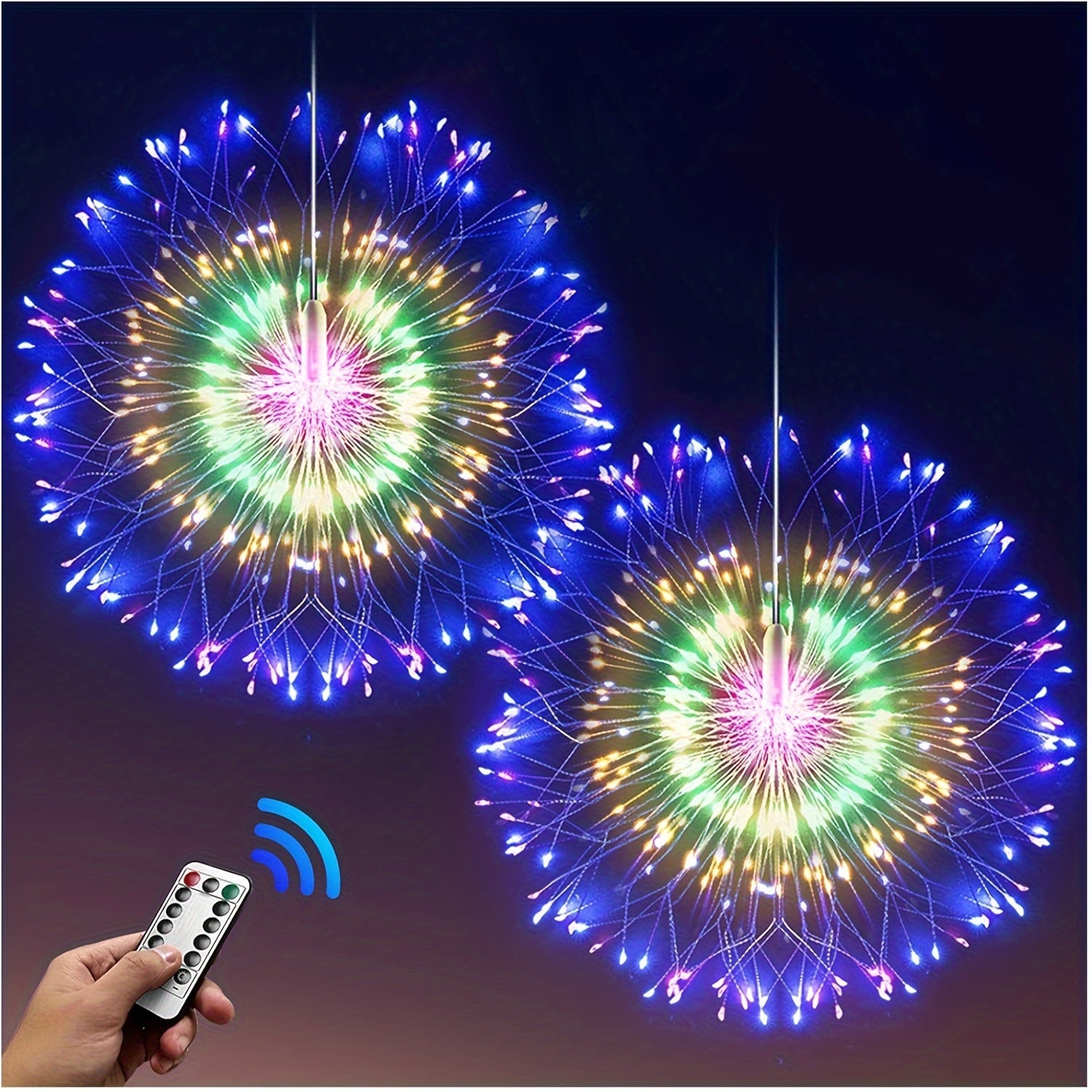 4 Pack Starburst Sphere Lights 800 LED Firework Lights, 8 Modes Dimmable Remote Control Waterproof Hanging Fairy Light, Copper Wire Lights for Patio Parties Christmas
 (Battery Operated)