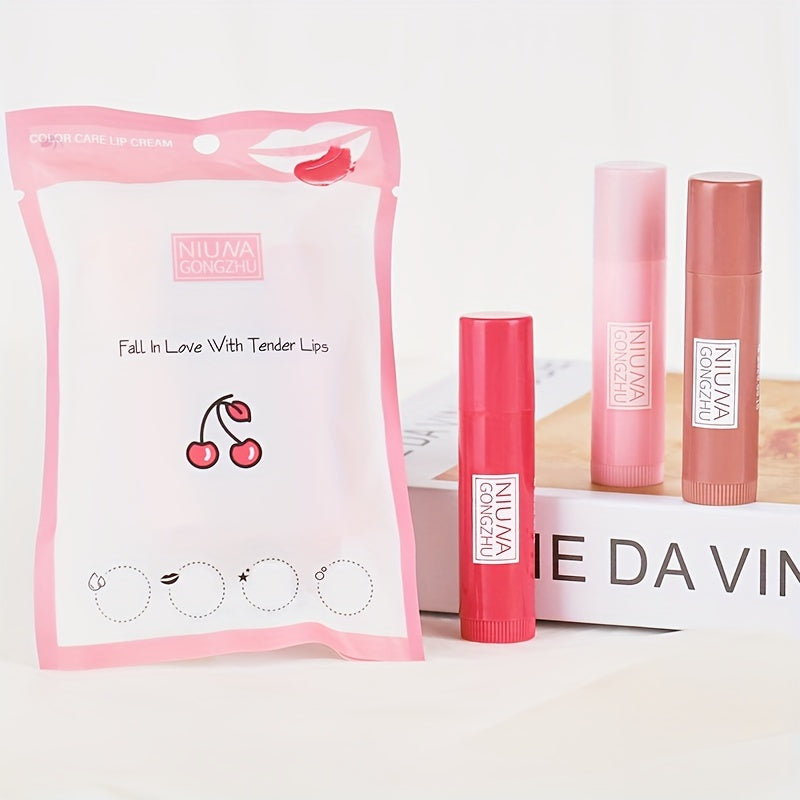 3 Colors Lipstick, Long-lasting Highly Colorful Rendering Waterproof Lip Gloss, Moisturizing And Hydrating Lip Balm, 1pc And 3pcs Ladies Makeup Set Contain Plant Squalane