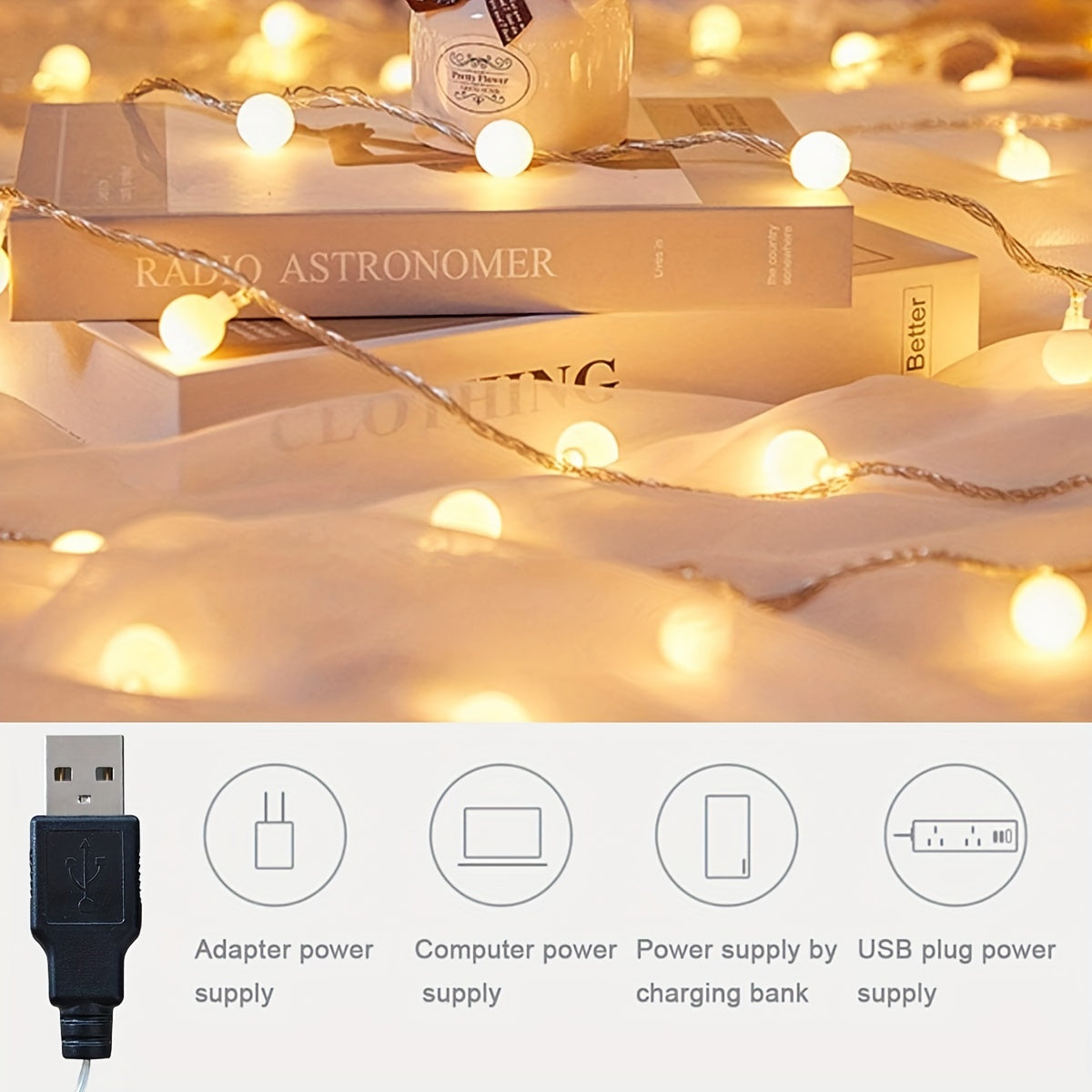 1pc Globe String Light, 10/20/30/40/80 Led Fairy Light, Usb Power, Camping Outdoor Universal Lamp, For Indoor And Outdoor Party Wedding Garden Tree Bedroom Ramadan Valentine's Day Decoration