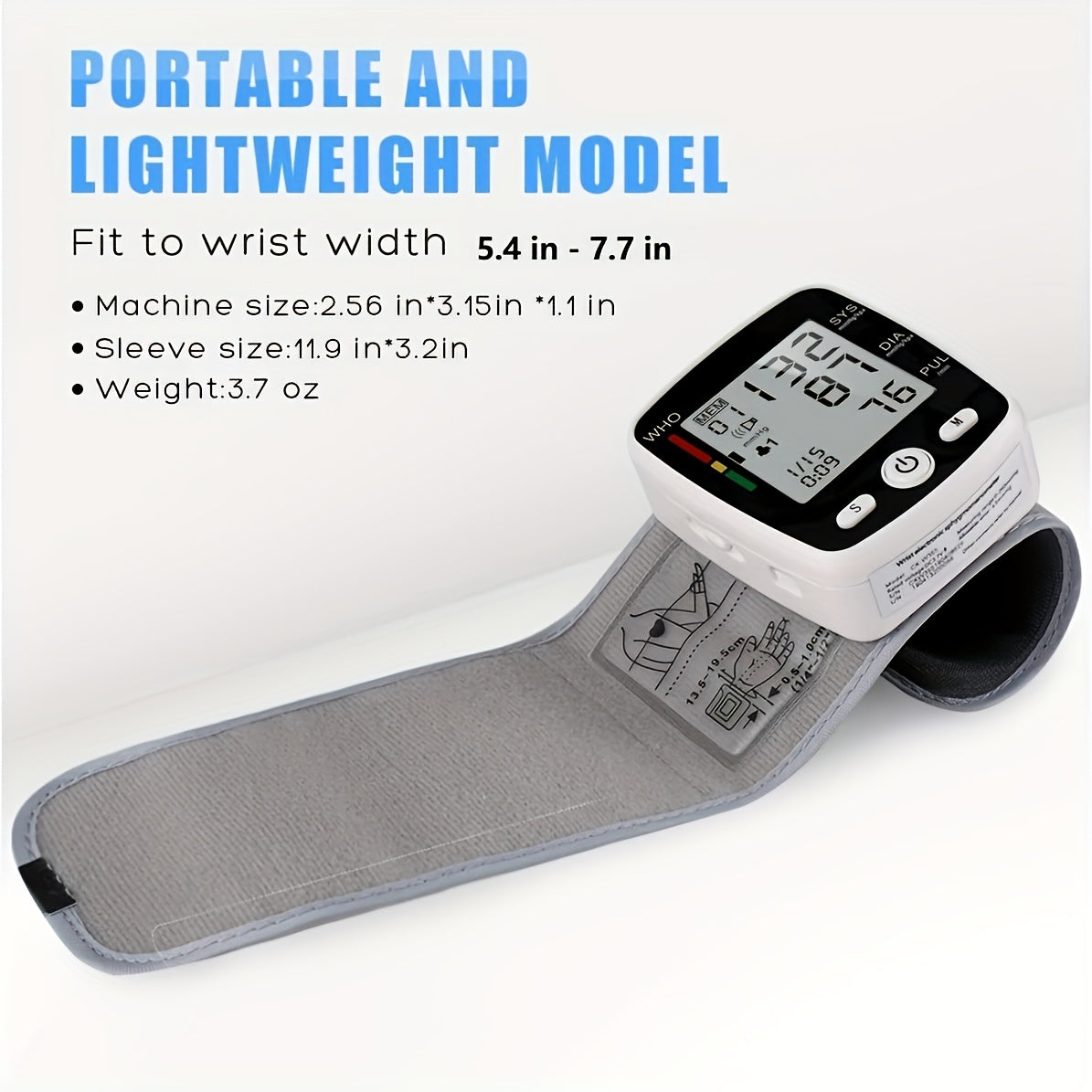 Wrist Blood Pressure Monitor Digital BP Monitor Rechargeable BP Machine With 2x99 Readings Memory Large LCD Display Voice Broadcast Portable Carrying
