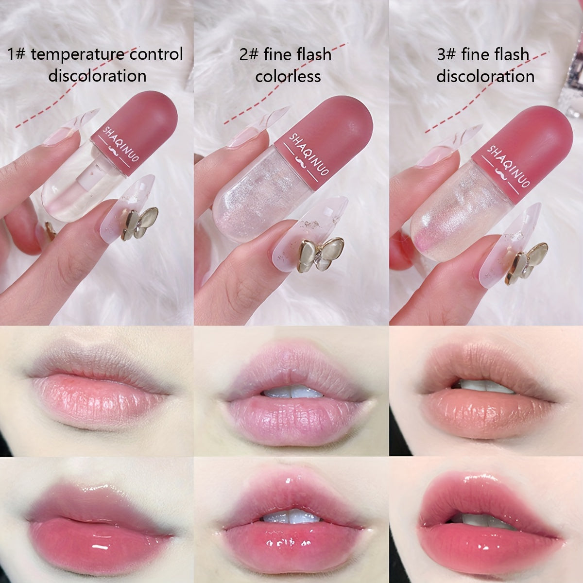 3pcs Set, Mini Fine Glitter Color Changing Lip Gloss, Moisturizing And Nourishing Tinted Lip Oil, Anti-Dry Lip Balm Lip Care Oil For Daily Makeup Valentine's Day Gifts For Music Festival