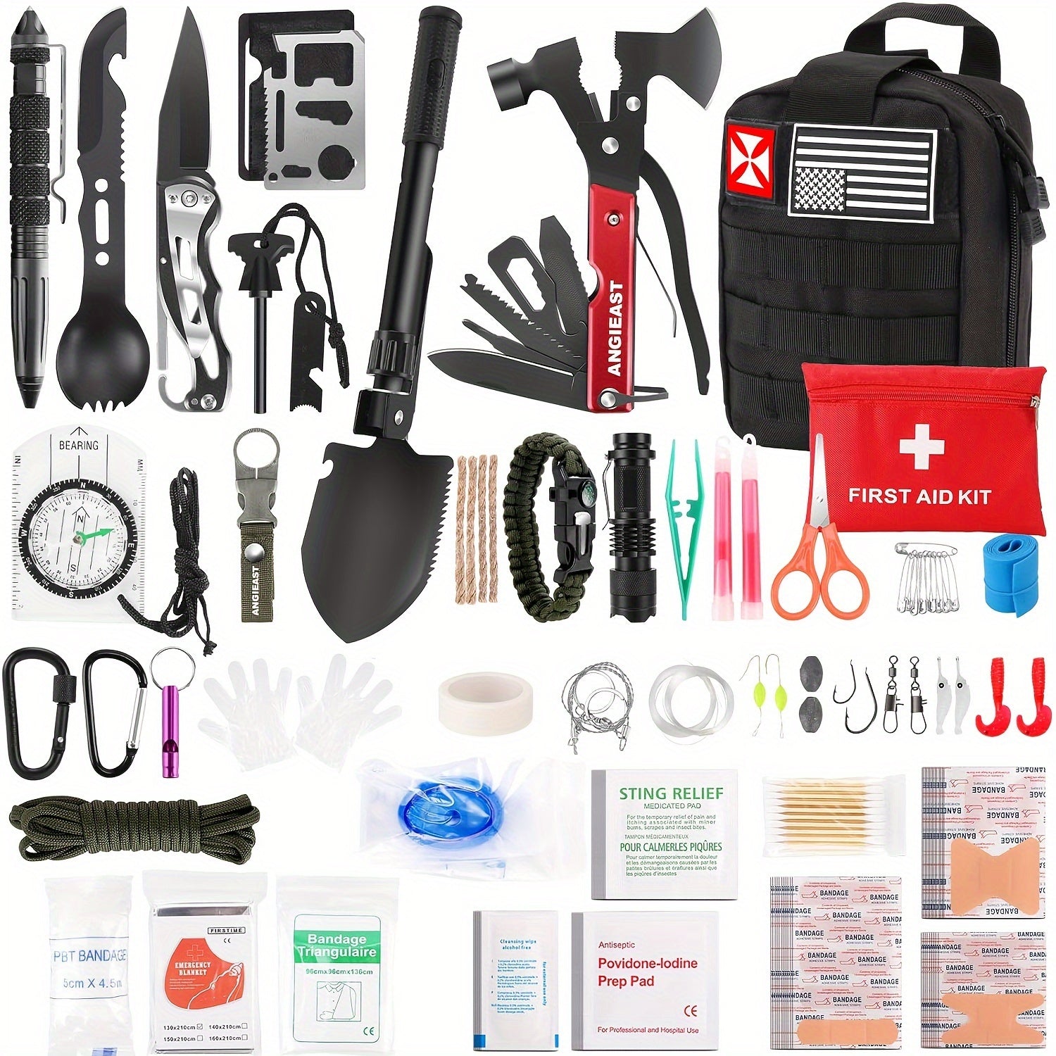 Survival Kit, First Aid Kit Survival Gear Tools Trauma Kit with Molle Pouch for Outdoor, Camping, Hunting, Hiking, Earthquake, Home, Office, Gifts for Men Dad Husband Women