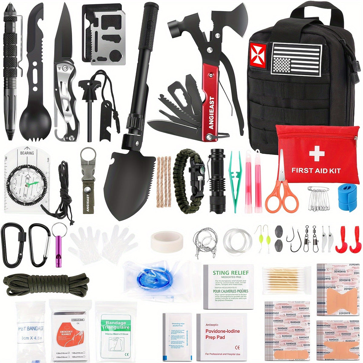 Survival Kit, First Aid Kit Survival Gear Tools Trauma Kit with Molle Pouch for Outdoor, Camping, Hunting, Hiking, Earthquake, Home, Office, Gifts for Men Dad Husband Women