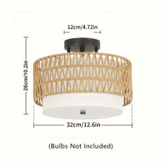 Boho Pendant Light - Semi-Flush Mount Farmhouse Lighting Fixture, for Living Room, Kitchen, Dining Table - Compatible with US Voltage (110-240V) - Bulb Not Included, Boho Lamps for Living Room, Kitchen Fixture, Rustic Charm,
