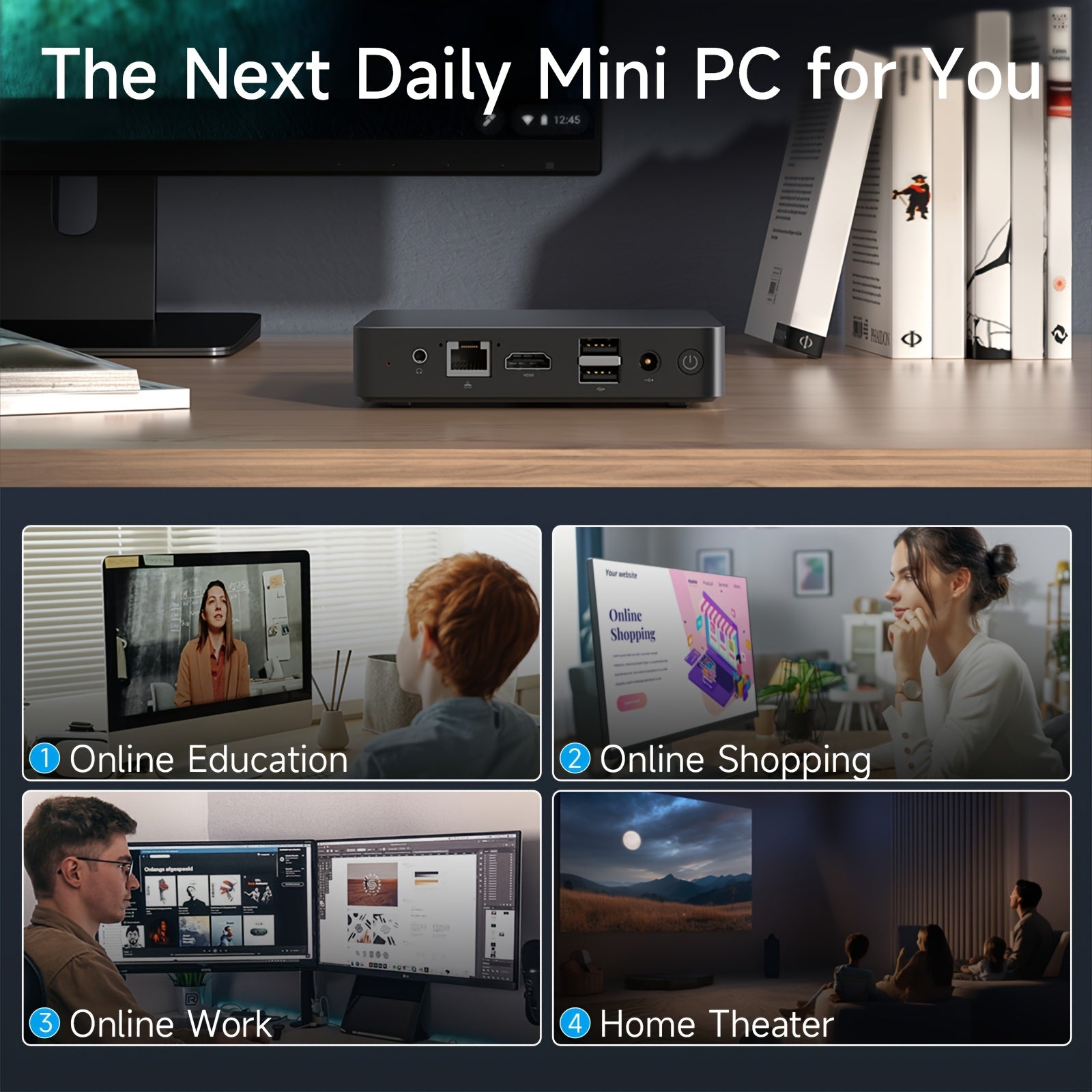 Mini PC CPU J3710 8GB RAM 128GB EMMC Mini Gaming Computer - Windows Home/Business Mini Desktop, Mini pc cheap, for Home Office Printers Digital Signage IoT Terminal Educational Mini Gaming Computer, mini desktop computer