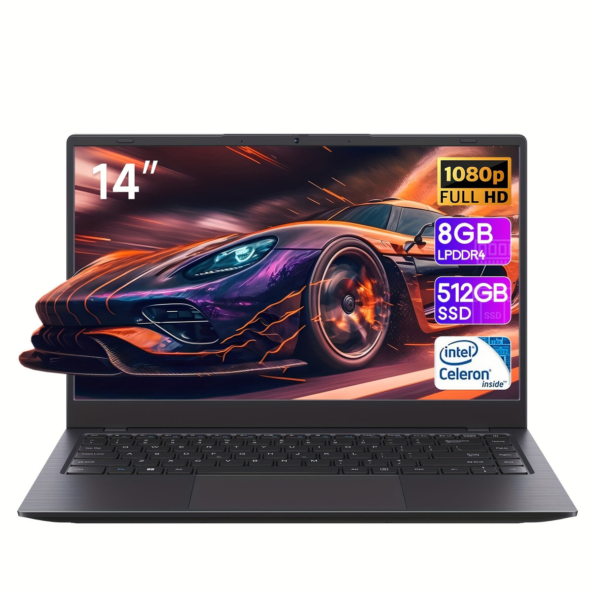 Student Laptop, 14-inch HD IPS Screen, Intel® Celeron® N Series Synthetic Gemstone Lake N4000 Processor, 8GB RAM LPDDR4, 256GB SSD, 4800mAh Battery, Dual-Stereo Speakers - Holiday Gift for Family & Friends, Mini Laptop, Sma