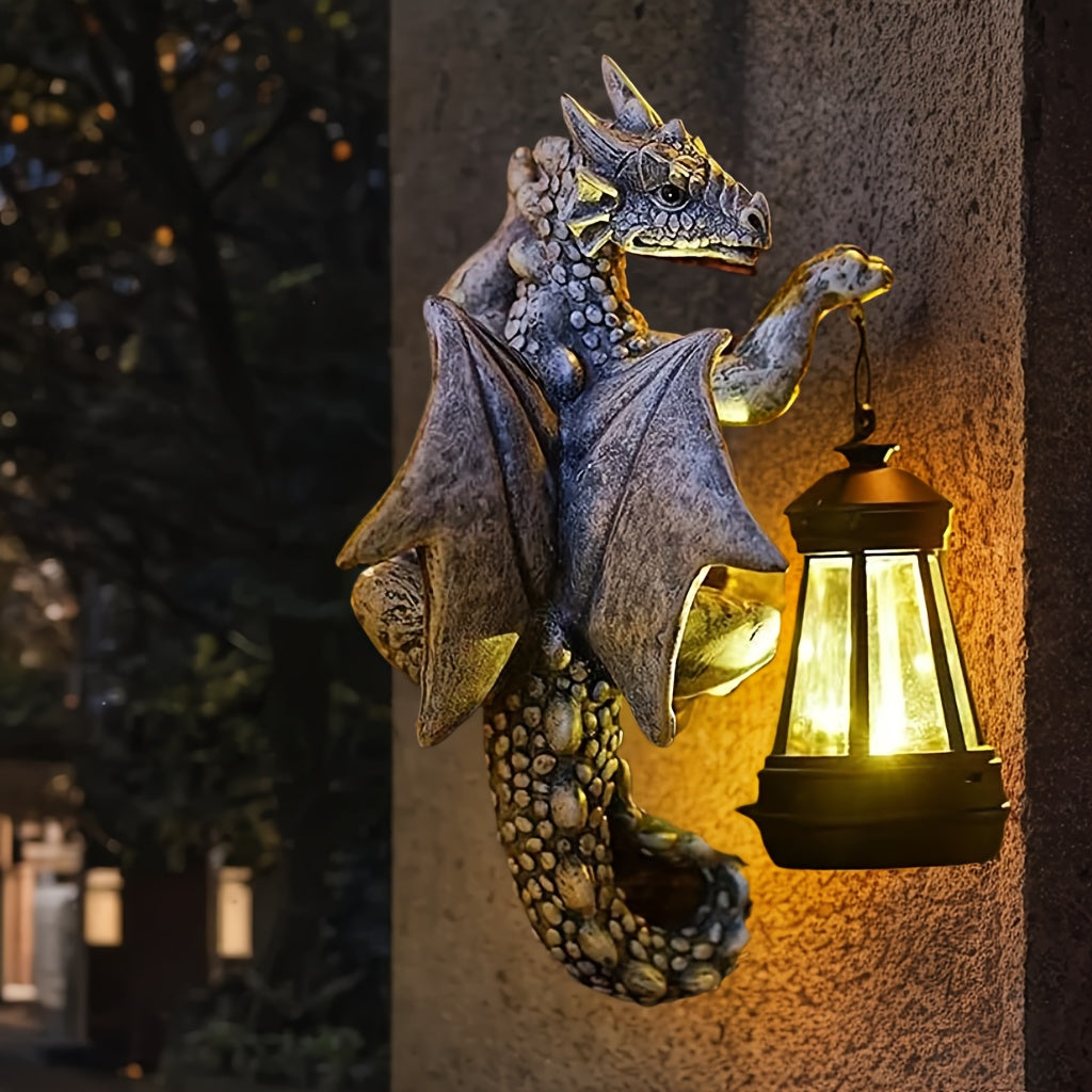 1pc Solar-Powered Resin Dragon Wall Light, Creative Garden Decorative Lamp with Plastic Shade, Semi-Flush Mount, Switch Control, Removable Photovoltaic Panel, Nickel Battery, No Accessories Included