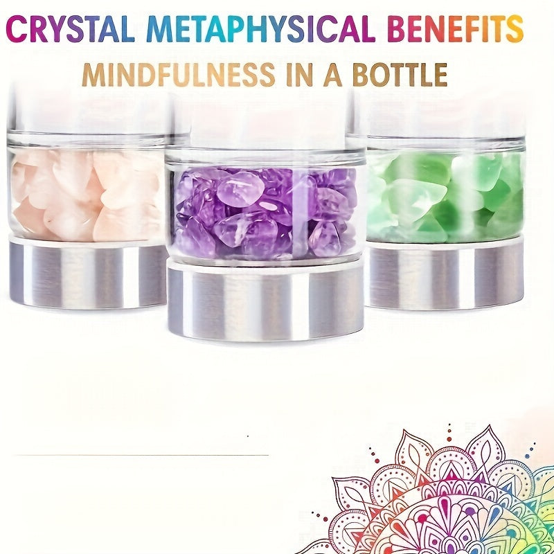 15oz Enchanting Crystal Glass Water Bottle with Natural Stone Infusion - Sustainable, Relaxing Gift for Women with Protective Cover and Detachable Gemstone