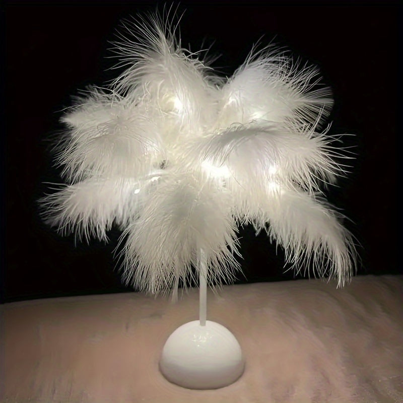 Bedroom Indoor Decorative Lights, Romantic Gift Birthday Lights, Feather Lights Table Night Light, Valentine's Day, Birthday Gifts White, Without Battery