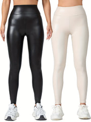 2pcs Women'S High-Waisted Yoga Pants - Stretchy, Non-See-Through, Solid Black, All-Season Workout Leggings for Fitness & Casual Wear, High Waisted Leggings, Fitness Apparel, Sleek Design, Comfortable Fit, Women Training, Wome