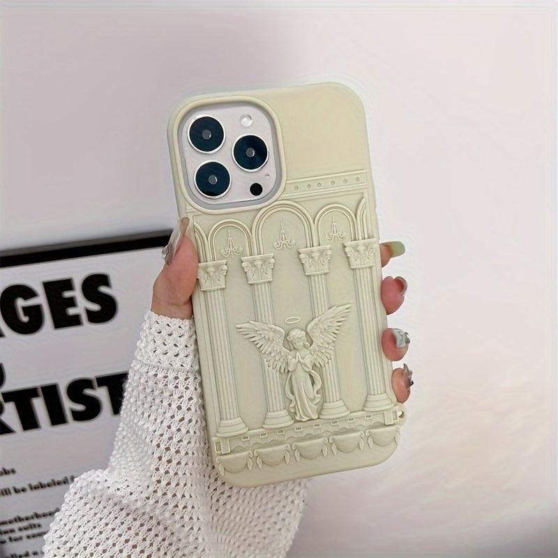 Unique 3D Design Classical Art Angel Statue Phone Case for iPhone 15/14/13/12/11 Plus/Pro/ProMax, Retro Soft Silicone Protective Shockproof Cover