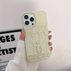 Unique 3D Design Classical Art Angel Statue Phone Case for iPhone 15/14/13/12/11 Plus/Pro/ProMax, Retro Soft Silicone Protective Shockproof Cover