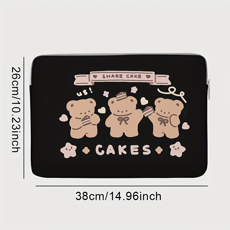 1pc Three Bears Double-sided Printed Notebook Computer Bag, Simple Briefcase, Notebook Computer Protective Bag, Laptop Tablet Commuter Briefcase, File Storage Bag